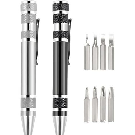 2 pièces 8 en 1 Tournevis de Précision Set, Embouts de tournevis, Stylo à Bille Design réparation fendue pour PC Eyewear Montres Cell Phone Laptop (1/5)