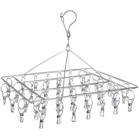 Pair Socken-Trockenständer, Wäscheständer zum Aufhängen mit 36 windfesten Edelstahlclips für Socken, Unterwäsche, Kleidung, Handtücher (1 Stück Kleiderbügel)