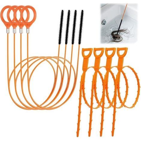 Deboucheur Canalisation Brosse, Crochet de nettoyage evier,Sink Unblocker Tool wc Flexible, Tiges Flexibles avec Micro-Crochet pour Éviers, Douches, Baignoires et Siphons,8pcs Evier Canalisation (1/5)