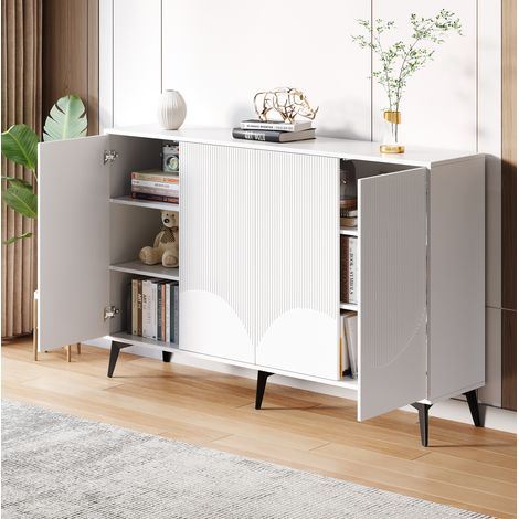 Sideboard 160/35/100 cm in Weiß mit dekorativen Türen und Push-to-open, modern (1/5)