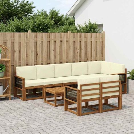 vidaXL Outdoor-Sofagarnitur 9 Stk. Natur und Creme Polyester (1/5)