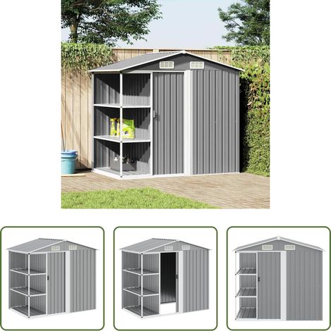 Gartenschuppen - Gartenhaus mit Regal Grau 205x130x183 cm Eisen (1/5)