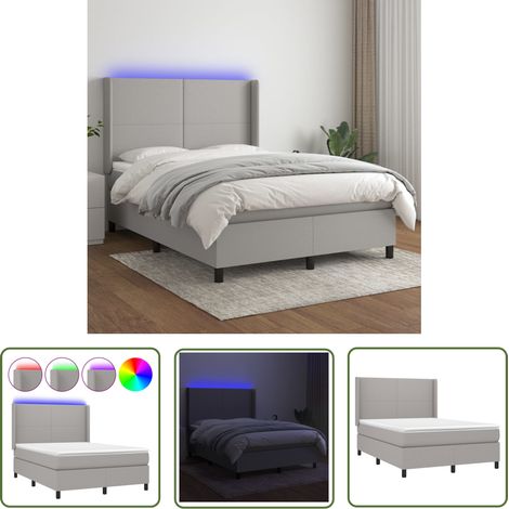 The Living Store Sommier à lattes de lit et matelas et LED Gris clair 140x190 cm - Sommier Tapissier - Lit Avec Led - Matelas À Ressorts Ensachés - Têted Lit Ajustable - Éclairage LED (1/5)