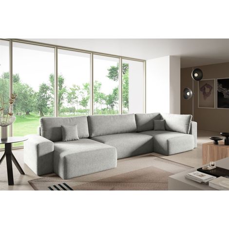 Wohnlandschaft mit Schlaffunktion ARONA XL Stoff Centaur Hellgrau Ottomane Links