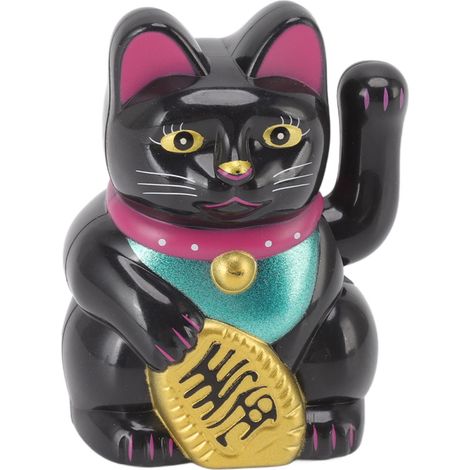 Chat porte-bonheur chinois décoratif à bras agités, lampe solaire à induction, figurine pour la maison ou la voiture, assis droit, noir (1/5)