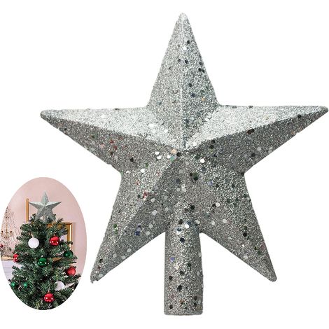 Décorations de Noël celtiques argentées, sapin de Noël avec étoile au sommet, 20 cm sapin de Noël rose avec étoile à cinq branches au sommet. (1/5)