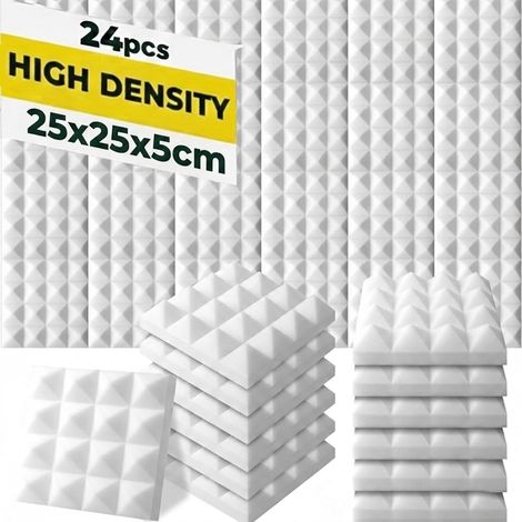 24 Panneaux Acoustiques 25x25x5cm Mousse Absorbante Blanc Perle pour réduction de l’écho en studio, gaming, podcast et bureau à domicile (1/5)