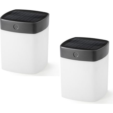 2er Set Solar LED Leuchte mit 3-Stufen Dimmer ASSISI, Höhe 14,5cm, IP44, Grau (1/5)