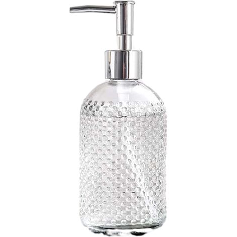 Distributeur De Savon - Verre Transparent Avec Motif Géométrique - Pompe En Acier Inoxydable 304 - 400 Ml - Pour Cuisine Salle De Bain (1/5)