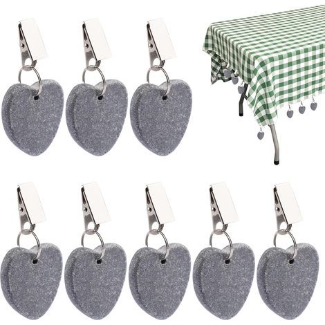8 Pièces Poids pour Nappe de Table Avec Pinces, 4×4×1 cm Poids de Nappe en Pierre Naturelle, Attache Nappe pour Fête, Mariage, Jardin, Pique-Nique (1/5)