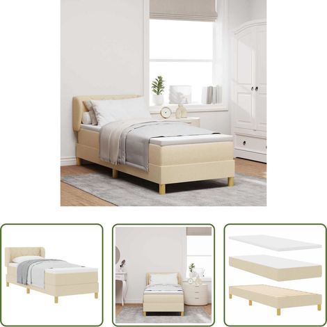 Lit moderne - Lit à ressorts avec matelas Crème 80 x 200 cm tissu (1/5)