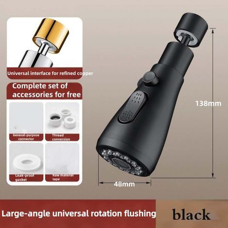 Prolongateur Robinet Multifonction Tête de Remplacement pour Évier Cuisine /Noire Buse de Pulvérisation Salle de Bain (1/5)