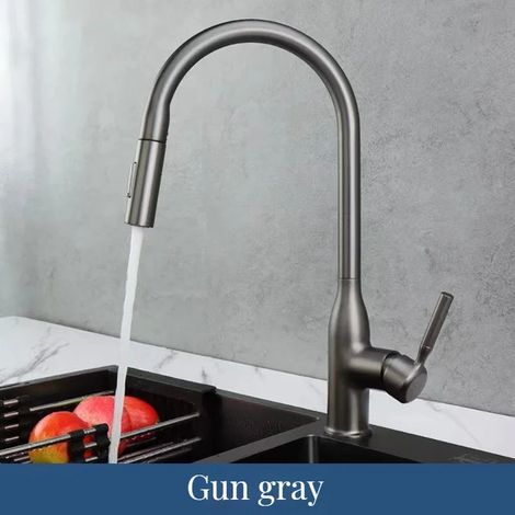 (Gris anthracite - Chine continentale) Robinet d'évier de cuisine amovible à ressort, mitigeur à bec extractible, eau chaude et froide avec douchette extractible, idéal pour la cuisson. (1/5)