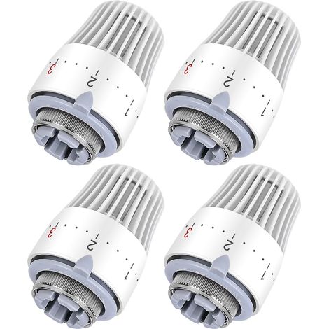 Thermostat-Heizkörper-Wasserhahn-Thermostatkopf: 4 Stück, Thermostat-Heizkörperkopf, Heizkörper-Thermostat, Heizkörper-Thermostat-Wasserhahn, angeschlossener Thermostatkopf M30 x 1,5, weiß