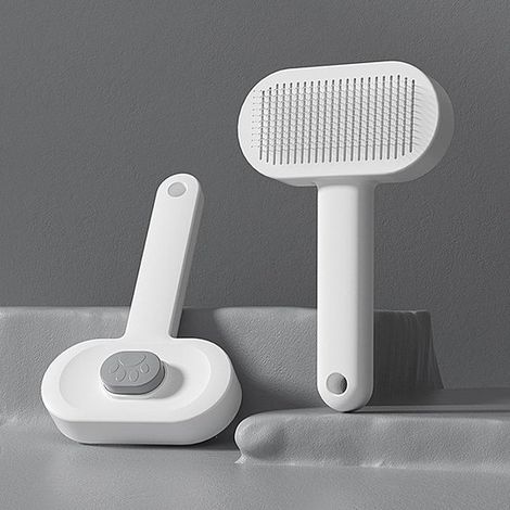 Brosse autonettoyante pour chien et chat, adaptée aux poils longs et courts, nettoyage en un clic, pour toilettage et soin du pelage, gris (1/5)