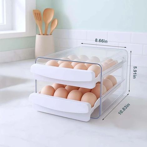Dispenser per uova da frigorifero, portauova a doppio cassetto, bianco (1/4)