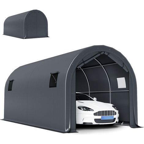 Garage extérieur 3 x 6 m, étanche grâce à sa toile PE résistante, structure en métal galvanisé, protection UPF 30+, gris foncé