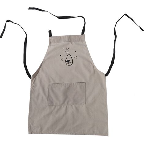 Tablier enfant cuisine coton motif cartoon mignon tablier avec cordon réglable (Gris)
