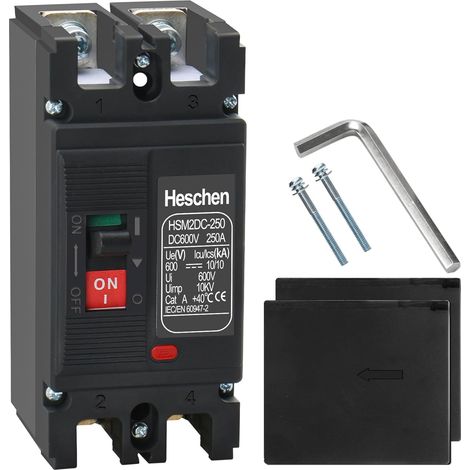 Heschen MCCB HSM2DC-250 250 A 2 pôles DC 600 V Disjoncteur photovoltaïque avec 4 cosses en cuivre étamé pour photovoltaïque onduleur et batterie (1/5)