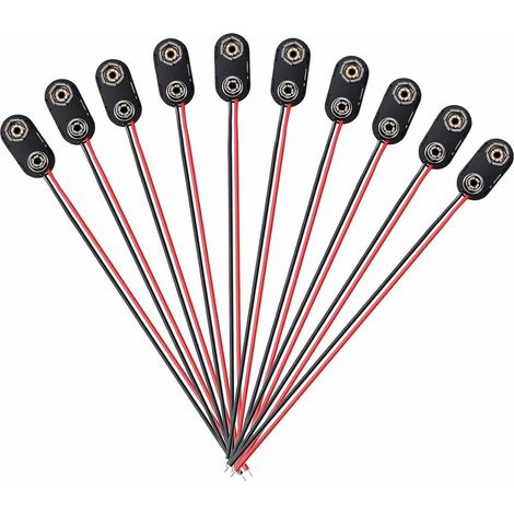 royaluxe - 10 Pièces Connecteurs à Clip de Batterie 9V Clip de Batterie en Plastique de Type I Connecteur à Pince de Batterie PP3 avec Câbles Volants de 150 mm— (1/5)