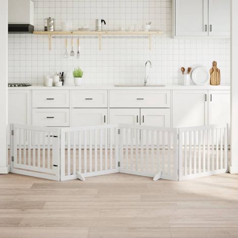 Barrière pour chiens et porte 4 panneaux blanc bois de peuplier