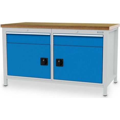 Kastenwerkbank Breite 1500 mm, R24-24, 2 x Schublade, 2 x Flügeltüre Maße in mm (BxTxH): 1500 x 750 x 959 (1/4)