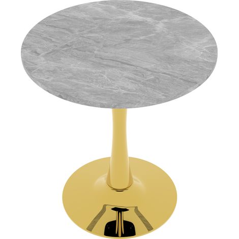 Table basse ronde en marbre gris clair, style mi-siècle moderne, ø 70 cm, pour 2-4 personnes (1/5)