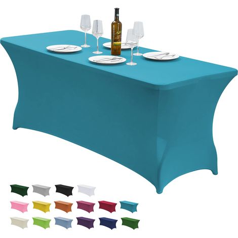 Housse de Table en élasthanne Extensible de 6 m pour Tables Pliantes rectangulaires, résistante aux Plis, élastique et Extensible pour Patio, fête, Banquet, Mariage et événements (Bleu lac) (1/5)
