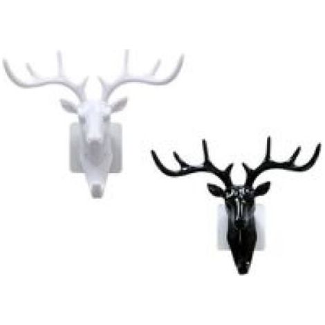 Lot de 2 crochets muraux simples en forme de tête de cerf, crochet pour manteau et chapeau, robuste, rustique, décoratif, cadeau (cerf) (1/3)