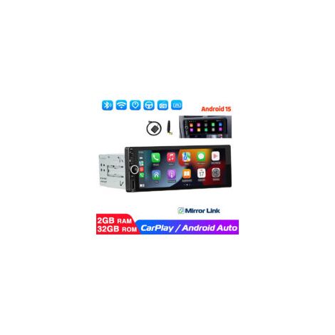 Autoradio 6,86" 1 DIN avec Android 15, 2+32 Go, CarPlay, GPS, RDS, Bluetooth et Wi-Fi - 2+32G