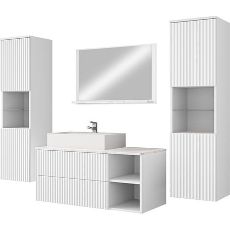 Conjunto de mueble de baño Nauta II, Blanco + Mármol blanco