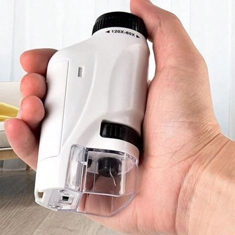 Microscope de poche, mini microscope portable à main avec lumière LED, grossissements 60X et 120X, facile à transporter et à utiliser, idéal comme cadeau pour une fête ou pour maman (1/4)