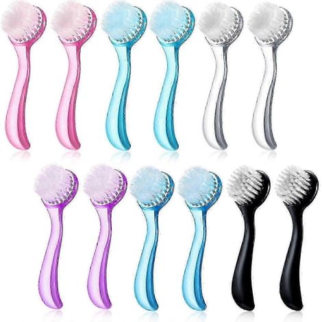 Lot de 12 brosses nettoyantes pour le visage à poils doux, avec manche, pour un gommage exfoliant et un lavage du visage. (1/3)