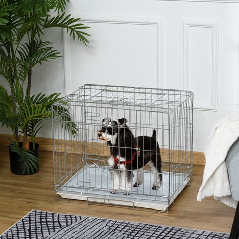 Cage pour chien pliable en fil métallique avec plateau amovible 1 porte avec serrure 61 x 43 x 50 cm blanc (1/5)