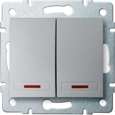 Bouton Poussoir Encastrable Double avec Voyant Lumineux LED DOMO Argent (1/5)
