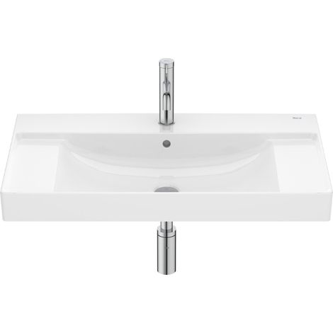 Lavabo mural Ona en Fineceramic centré avec jeu de fixations, 800x460 mm, blanc brillant (1/2)