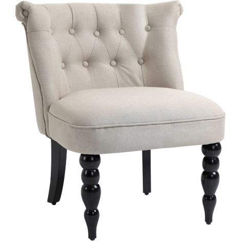 Fauteuil décontracté style rétro / Fauteuil de salon rembourré — Tissu en lin, structure en bois massif, beige et noir — Idéal pour salles à manger et salons (1/5)