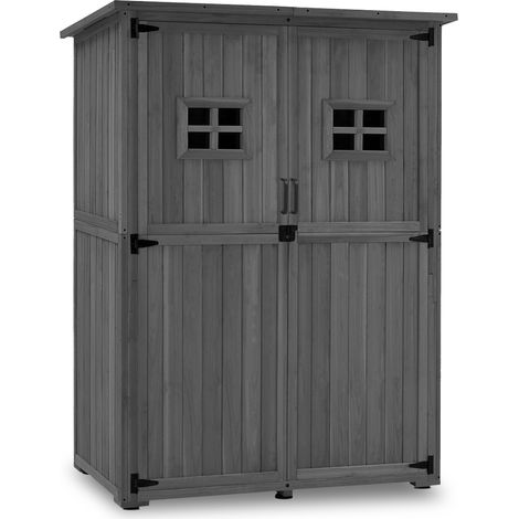 M MCombo Gartenschrank Holz, Gartenhaus Klein Wetterfest, Outdoor Gerätehaus Geräteschuppen, für Außenbereich Balkon Terrasse, 59×127×168 cm, 0912EY-F (Grau) (1/5)