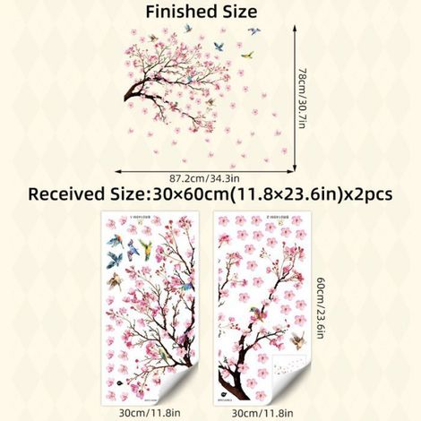 Stickers Muraux Branche de Fleurs Rose Autocollant Mural Fleurs Arbre Rose Décoration Murale Chambre Enfants Chambre Salon (1/2)