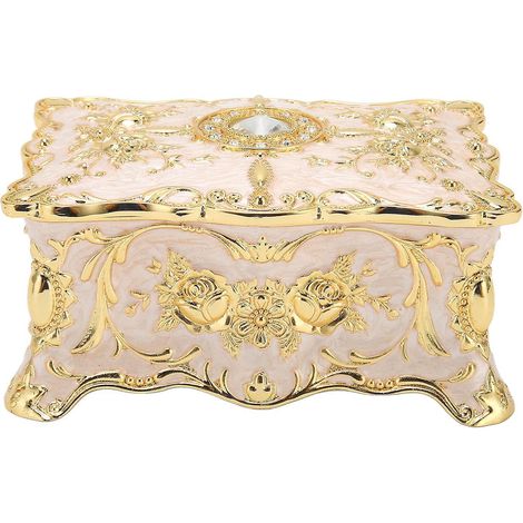 Vintage weiße rechteckige Schmuckschatulle mit Goldrand, für Damen und Mädchen. (1/5)