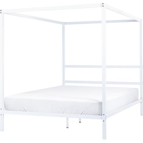 Cama con somier de metal blanco 160 x 200 cm contrachapado marco dosel Lestards (1/5)