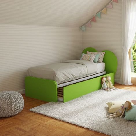 Letto singolo a cuore "Cupidor" con secondo letto estraibile - Verde mela