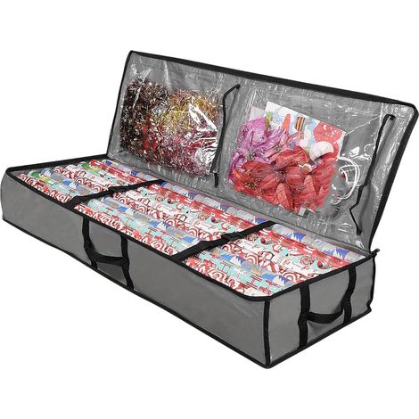 Boîte De Rangement Pour Papier Cadeau - Organisateur De Papier D'emballage De Noël Avec Poches - 105 x 36 x 16 cm - Gris