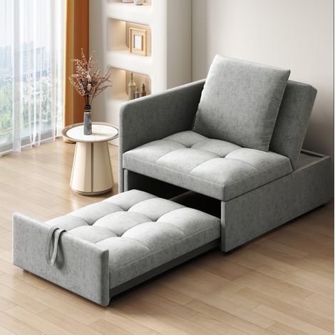 Divano letto 177x68x65 cm grigio in lino imbottito 3 in 1 con schienale regolabile (1/5)