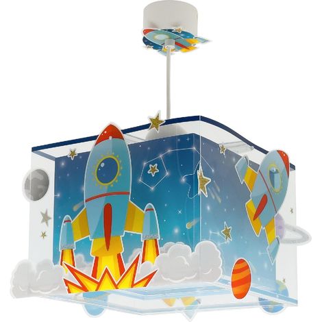 Lustre Chambre Lampe Suspension Plafonnier Pour Enfants, Fusée spatiale système solaire, 63352M, E27, Bleu (1/5)