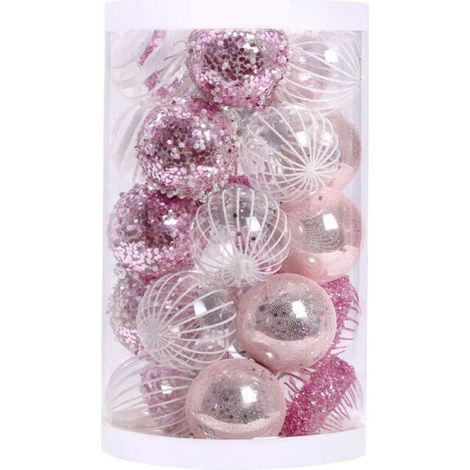 25 décorations de Noël, 6 cm, boules à suspendre pour sapin de Noël, décoration de Noël (rose) (1/5)