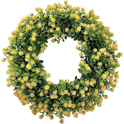 Couronne de fleurs artificielles réutilisable (28 cm) - Guirlande d'eucalyptus artificiel - Fausse verdure - Couronne de fleurs colorées (1/5)