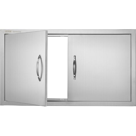 Porte d'Accès pour Barbecue, Double Porte de Cuisine Extérieure 863x482x46 mm, Porte Encastrée en Acier Inoxydable, avec Poignées, pour Îlot de Barbecue, Placard Extérieure, Jardin, Argenté (1/5)