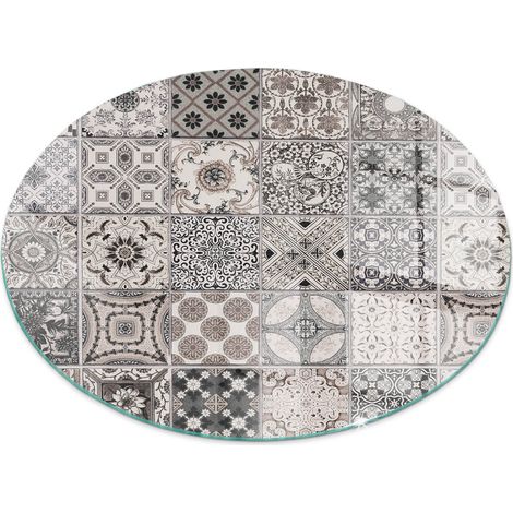 Plaque décorative imprimée pour cheminée protection de sol avec impression décorative Motifs de carreaux décoratifs Ronde fi 50 cm (1/5)