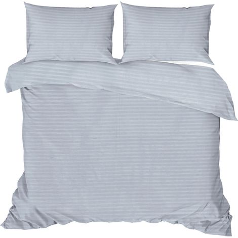 Parure de lit - 1 housse de couette 220 x 240 cm + 2 taies d'oreiller 60 x 60 cm - 100 % satin de coton - Gris